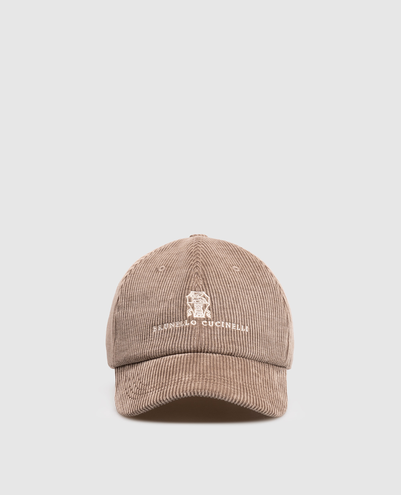 Beige corduroy cap with logo embroidery