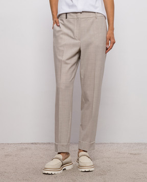 Peserico Beige wool patterned pants A04753D06413