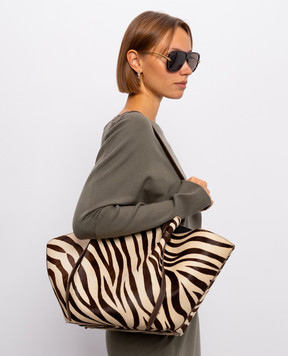 YUZEFI Mochi beige leather tote bag in animal print LARGEMOCHIPONY