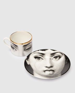 Fornasetti White porcelain tea set Tema e Variazioni L'antipatico with cup and saucer P39Z304