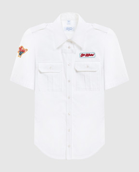 Off-White White Popeline shirt with branded patches 2GG00AS26FAB001