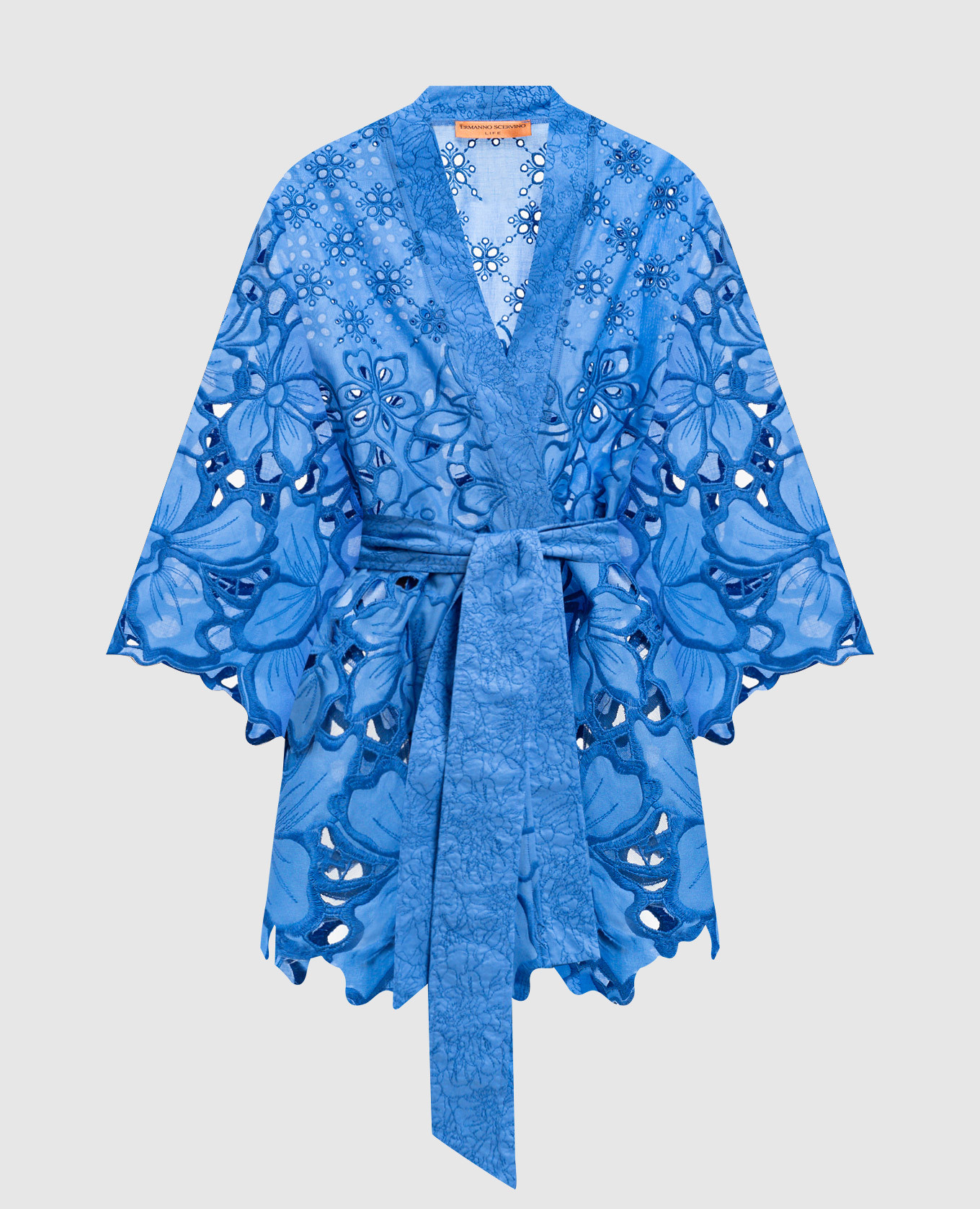Blue openwork kimono with embroidery