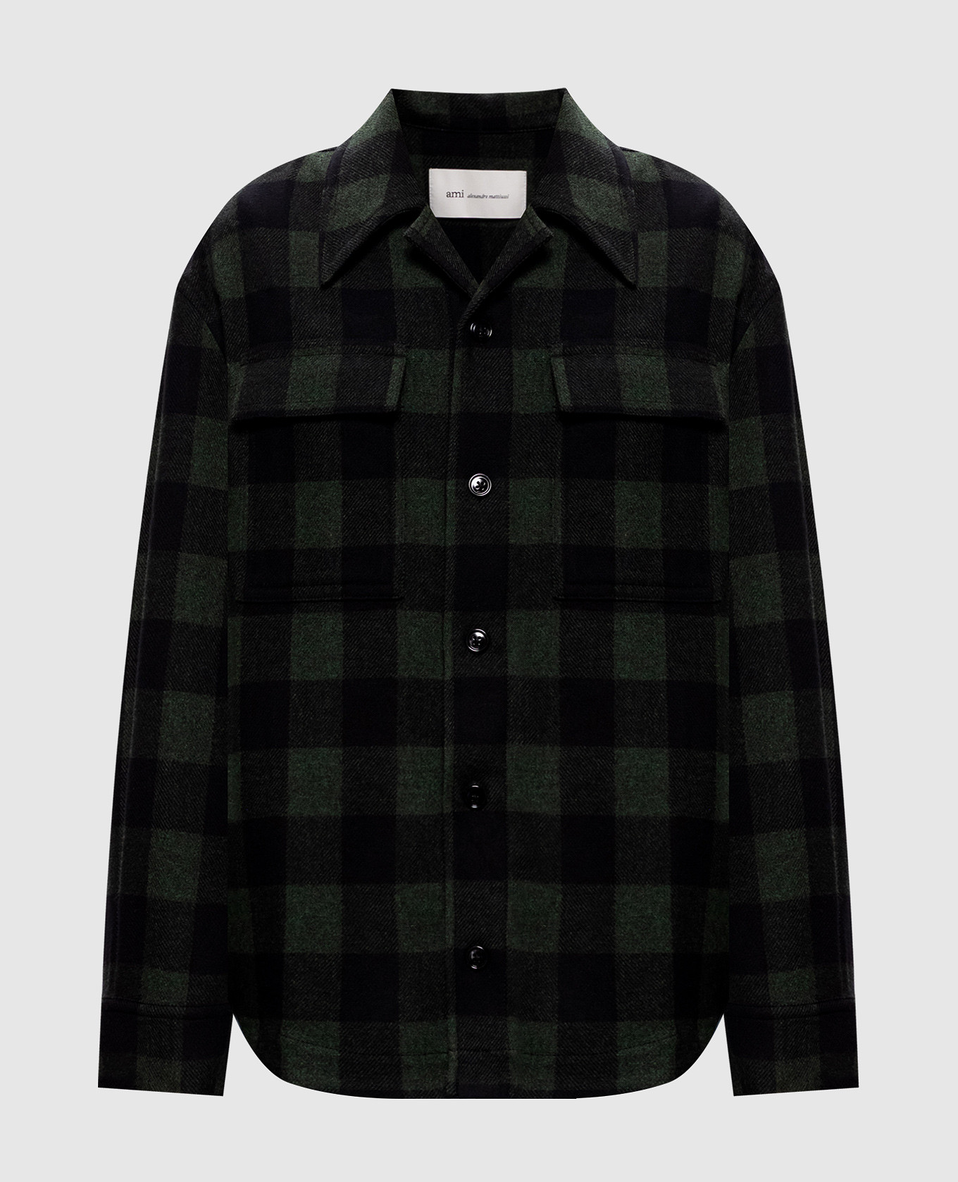 Green wool check shirt