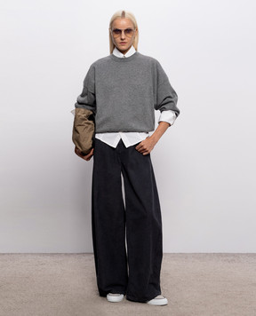 Brunello Cucinelli Gray cashmere jumper with monil chain M12244410