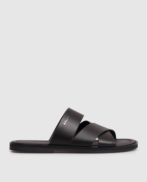 Bally Black leather flip-flops with textured logo MSS05HVT980