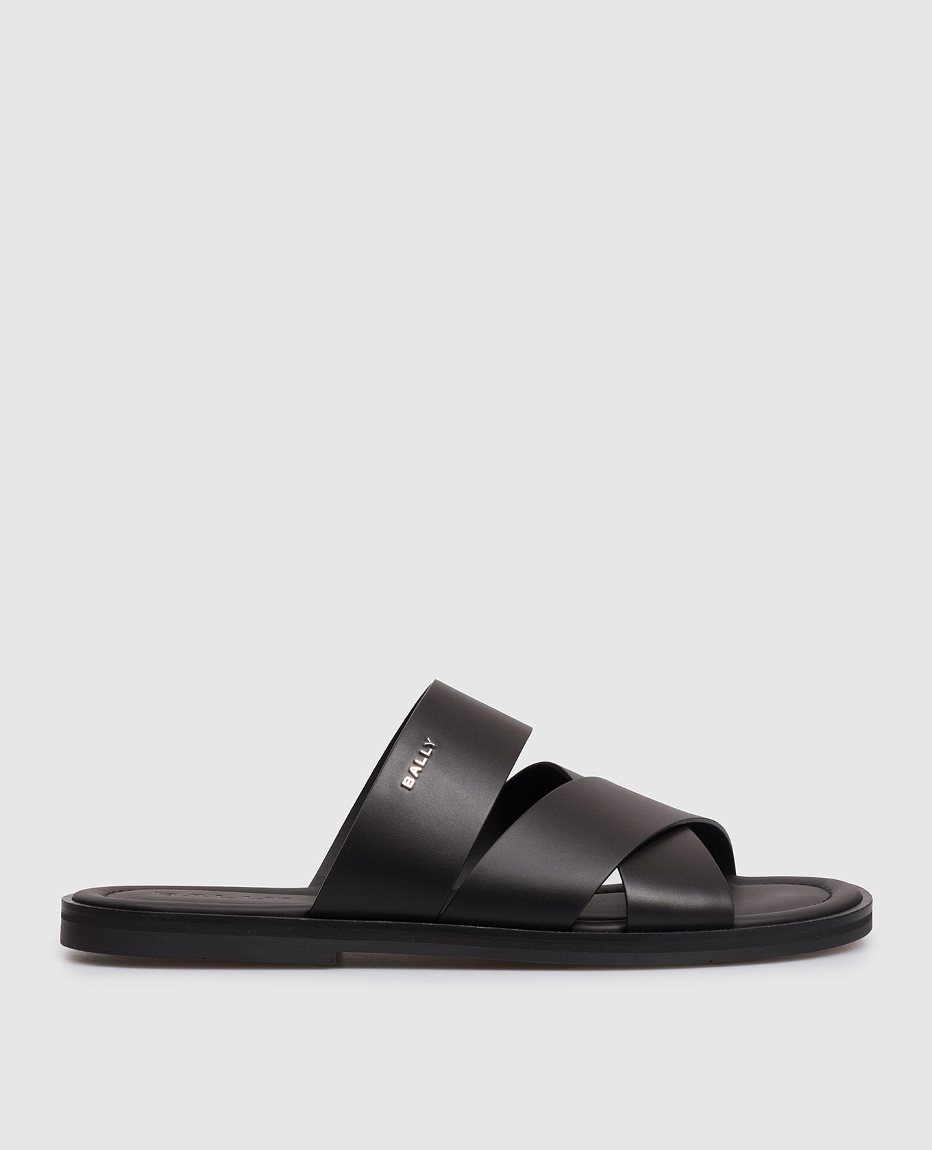 Black leather flip-flops with textured logo