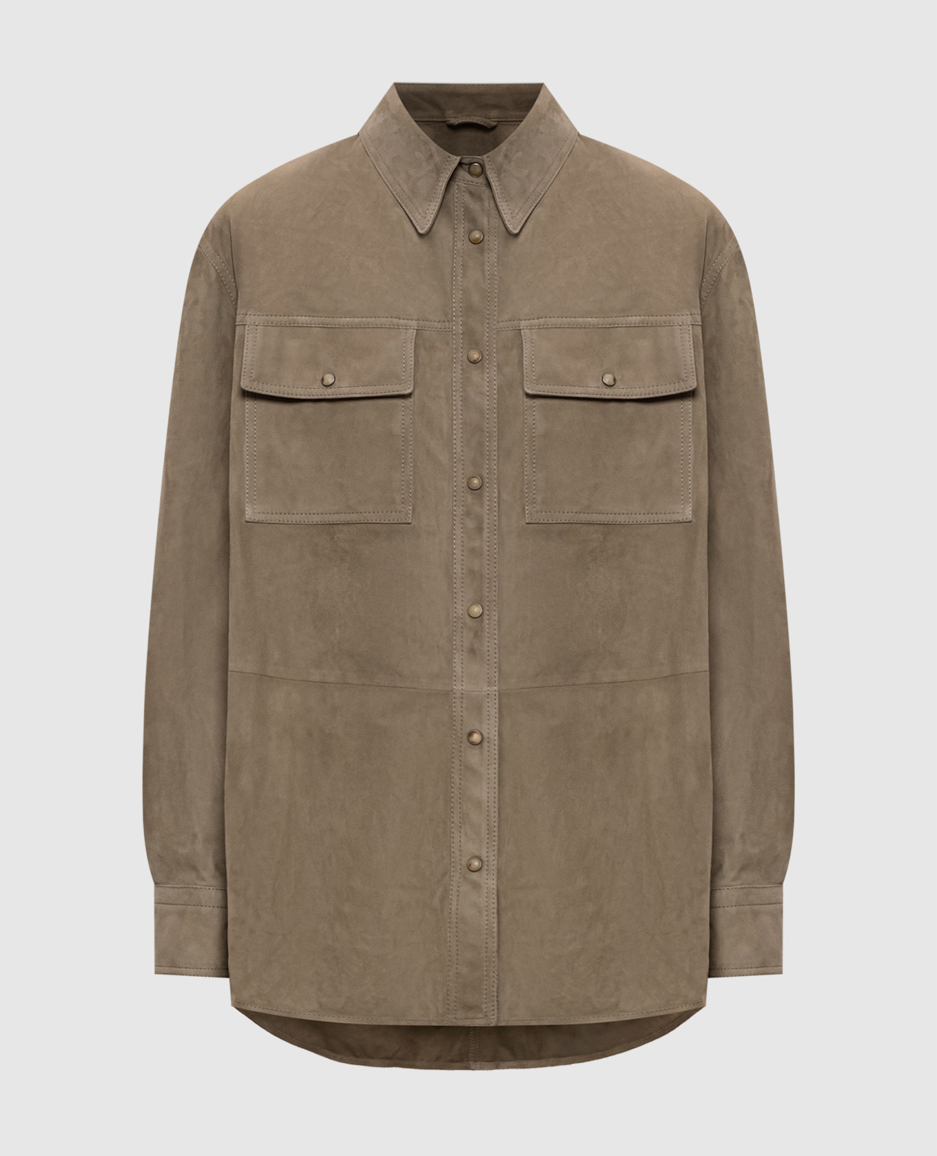Khaki suede shirt with monil chain