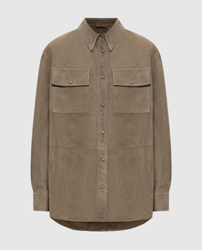 Brunello Cucinelli Khaki suede shirt with monil chain MPCAL7436