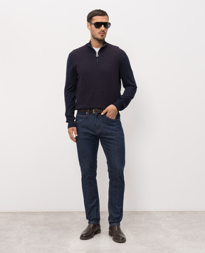 Stefano Ricci Blue wool and silk polo shirt with pattern KE06018L01E26304