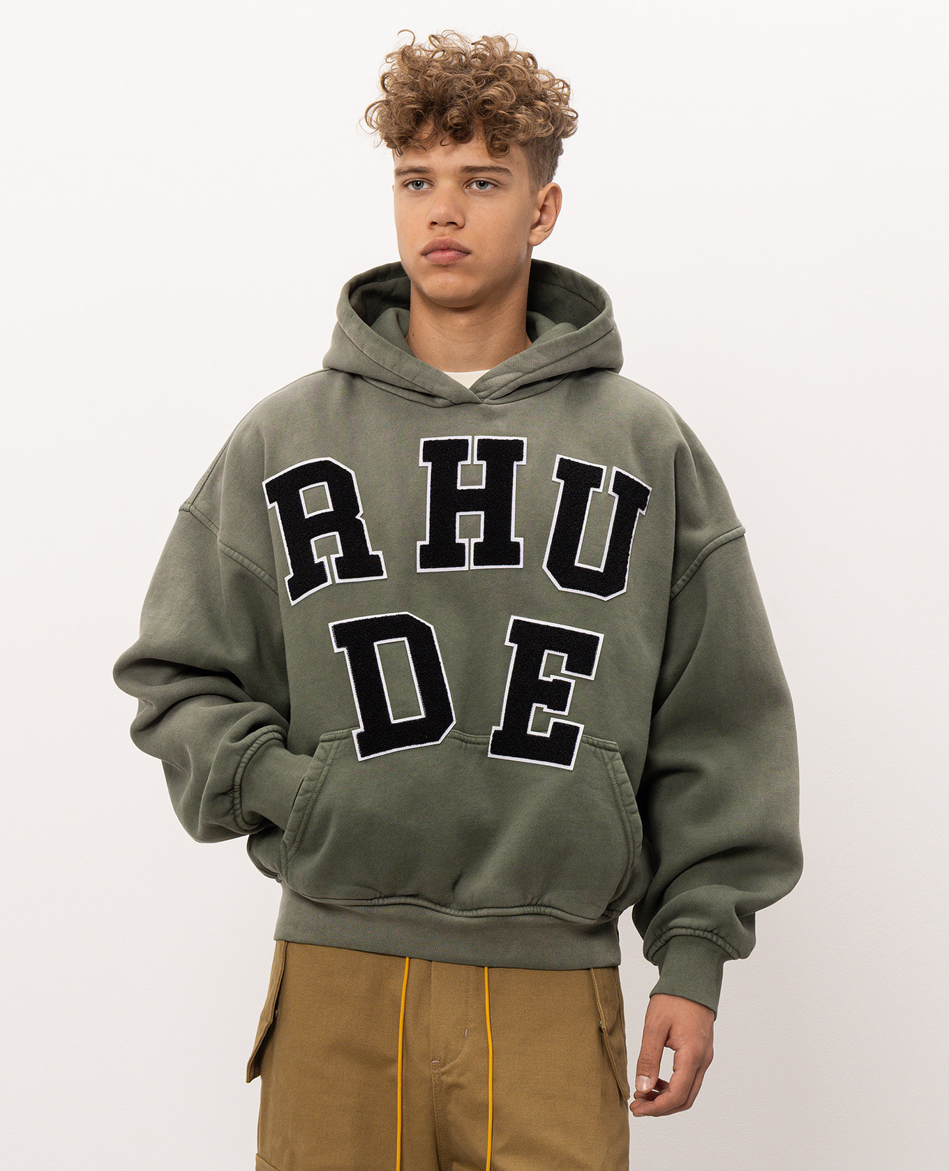 Khaki hoodies with textured logo Rhude 3