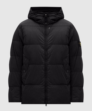 Black down jacket with logo patch