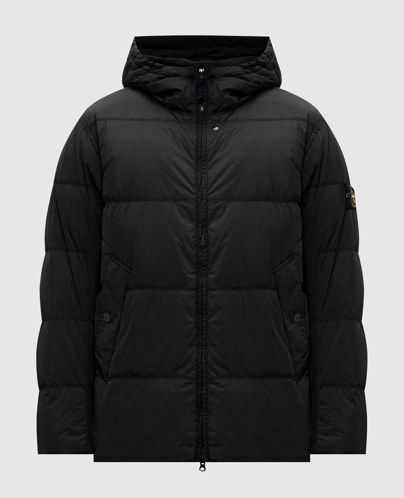 Black down jacket with logo patch