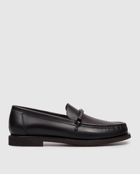 Brunello Cucinelli Black leather loafers with monil chain MZMGG3314P