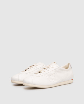 Santoni Ivory leather sneakers with embossed logo WBYR61449TIRTFIY