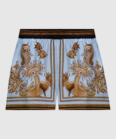 Oceania Placée blue silk shorts