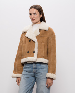 Be Florence Brown cropped double-breasted sheepskin coat BE2683