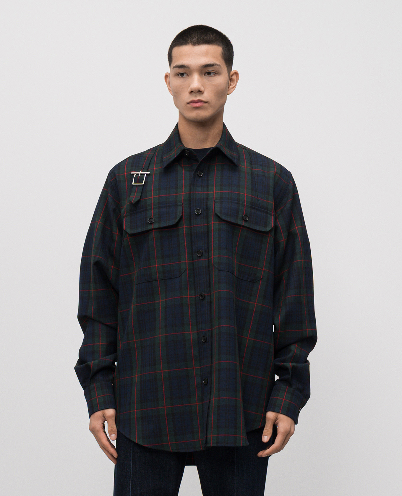 

Blue wool check shirt Alexander McQueen, Navy blue