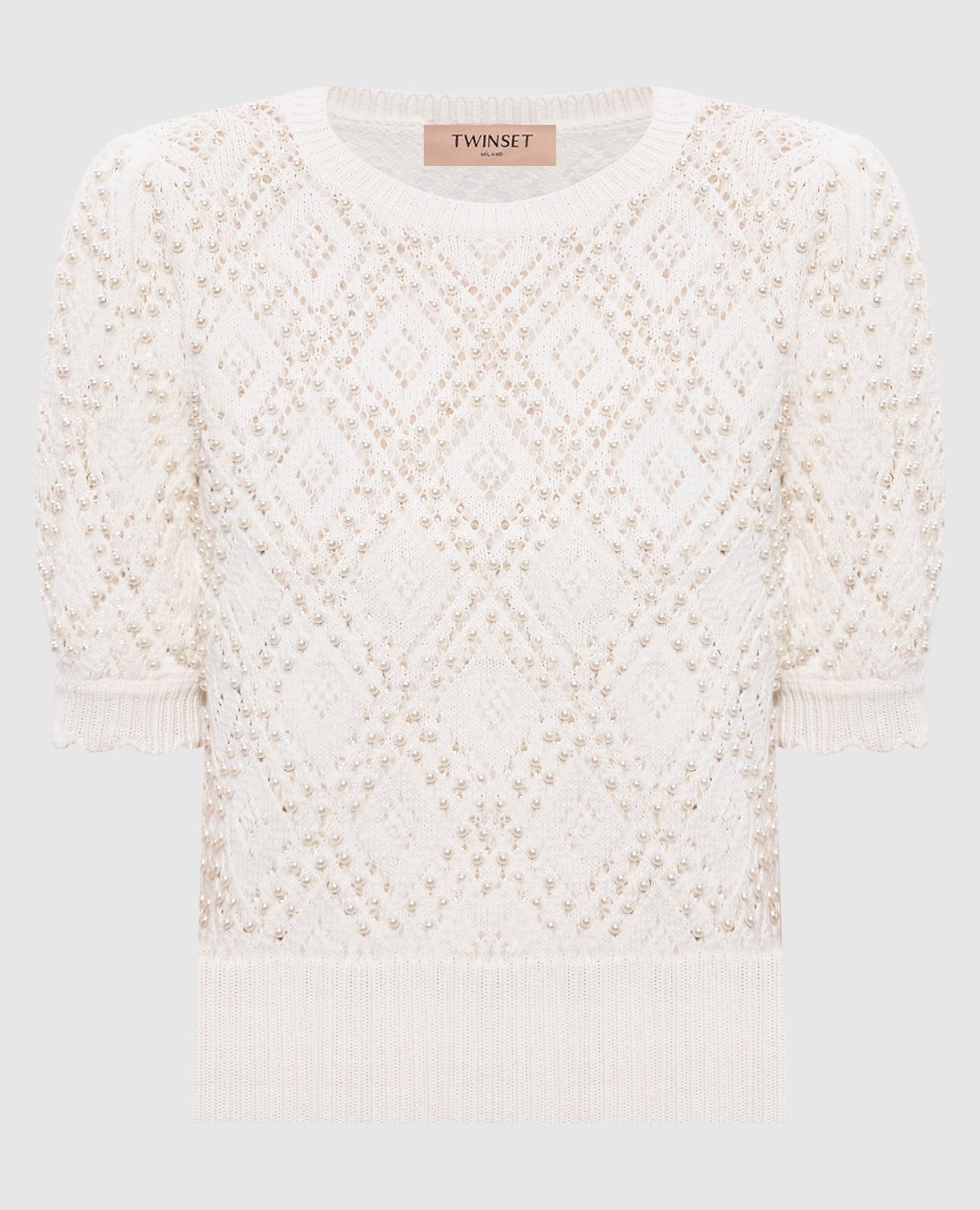 

White openwork sweater with beads Twinset