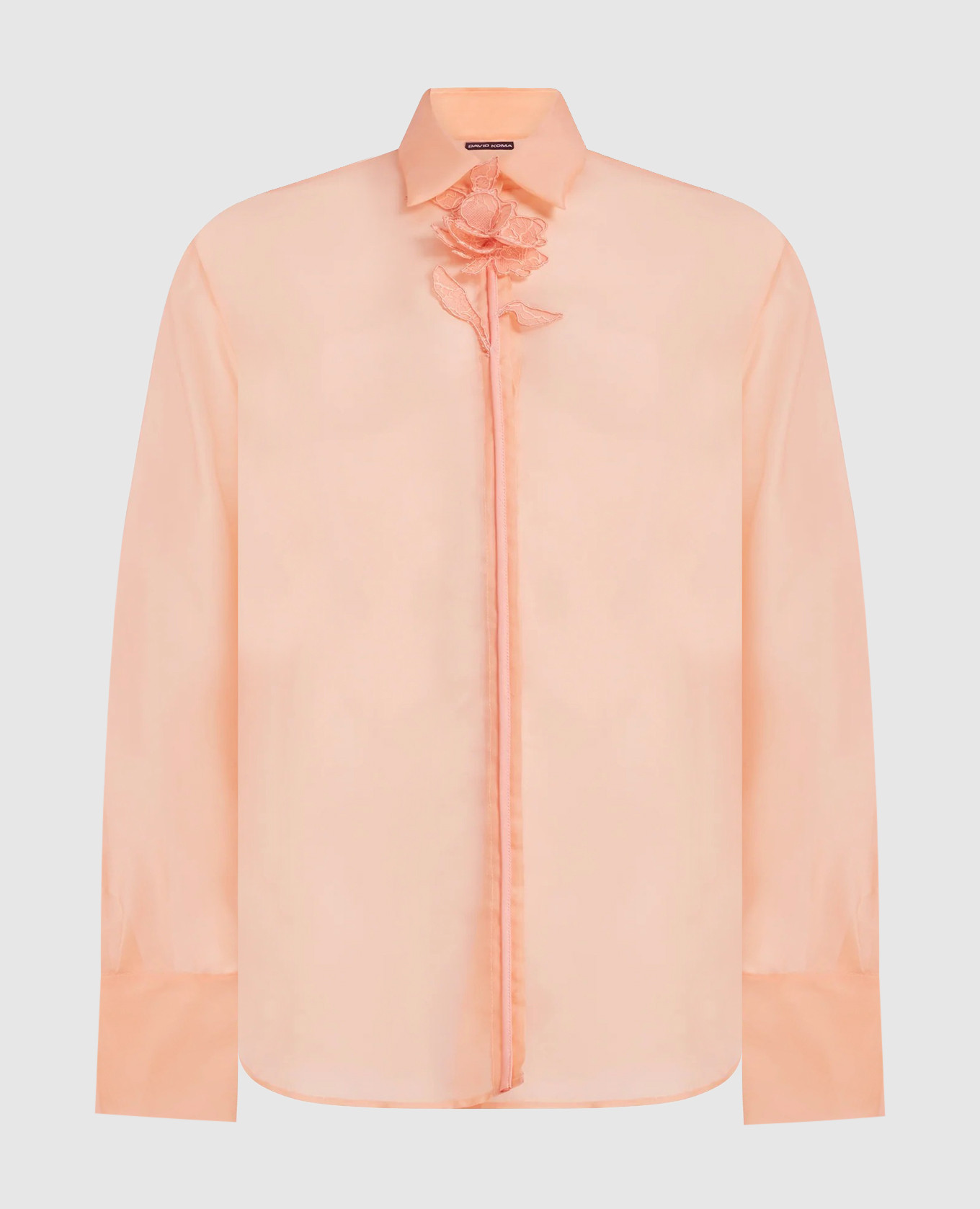 Oranje zijden blouse met bloemenapplicaties