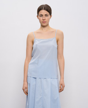Peserico Blue silk top with monil chain A08921D07325