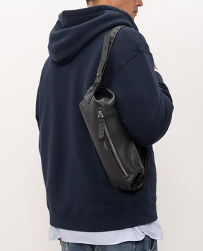 Serapian Navy blue leather bag with logo print SRCMOMML740416A021