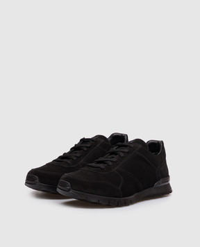Kiton Black suede sneakers with textured logo USSA114N01490
