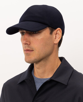 Enrico Mandelli Blue cashmere cap with mink fur CAP4184816