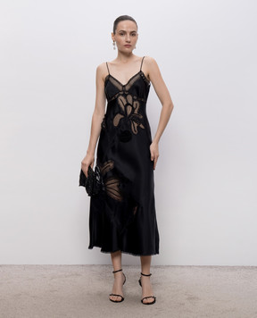 Ermanno Scervino Black midi dress with lace D482Q727APOKP