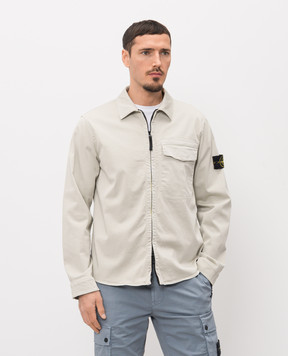 Stone Island Gray zip-up shirt with logo patch L1S151200015S0012
