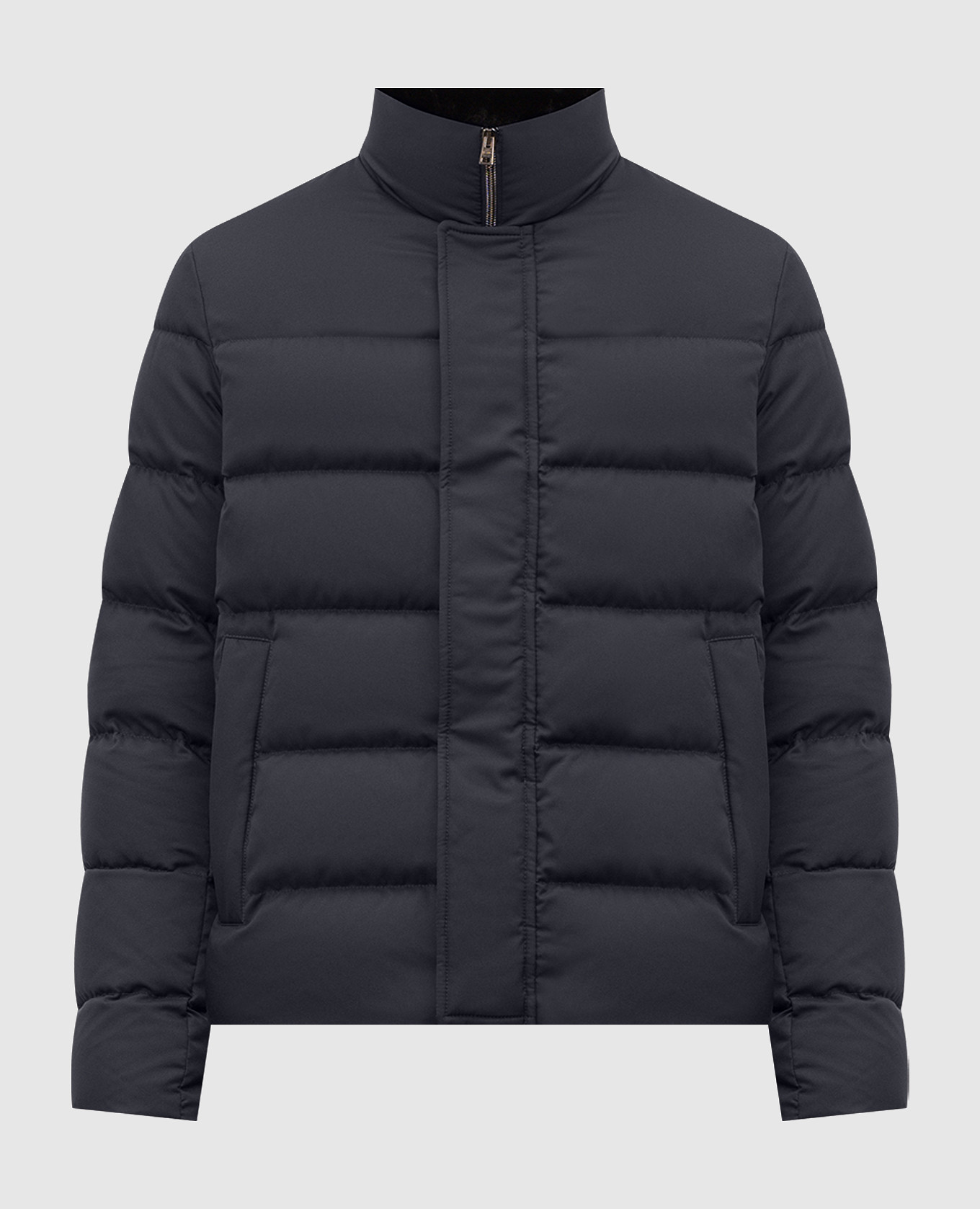 Blue quilted down jacket with collar