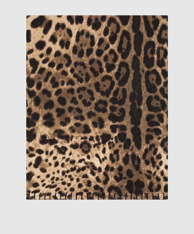 Brown leopard print wool and silk plaid