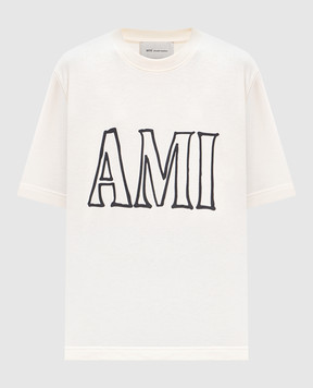 Ami Paris Ivory T-shirt with logo print UTS380726w