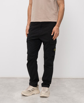 Stone Island Black cargo pants with logo patch L1S153100032S0A10