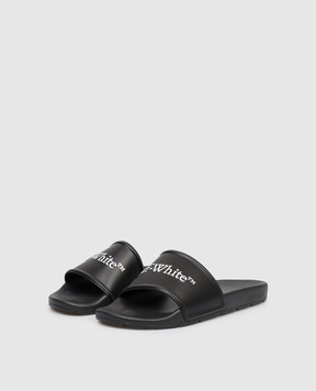 Off-White Black sliders with textured logo OMIU002S26MAT002