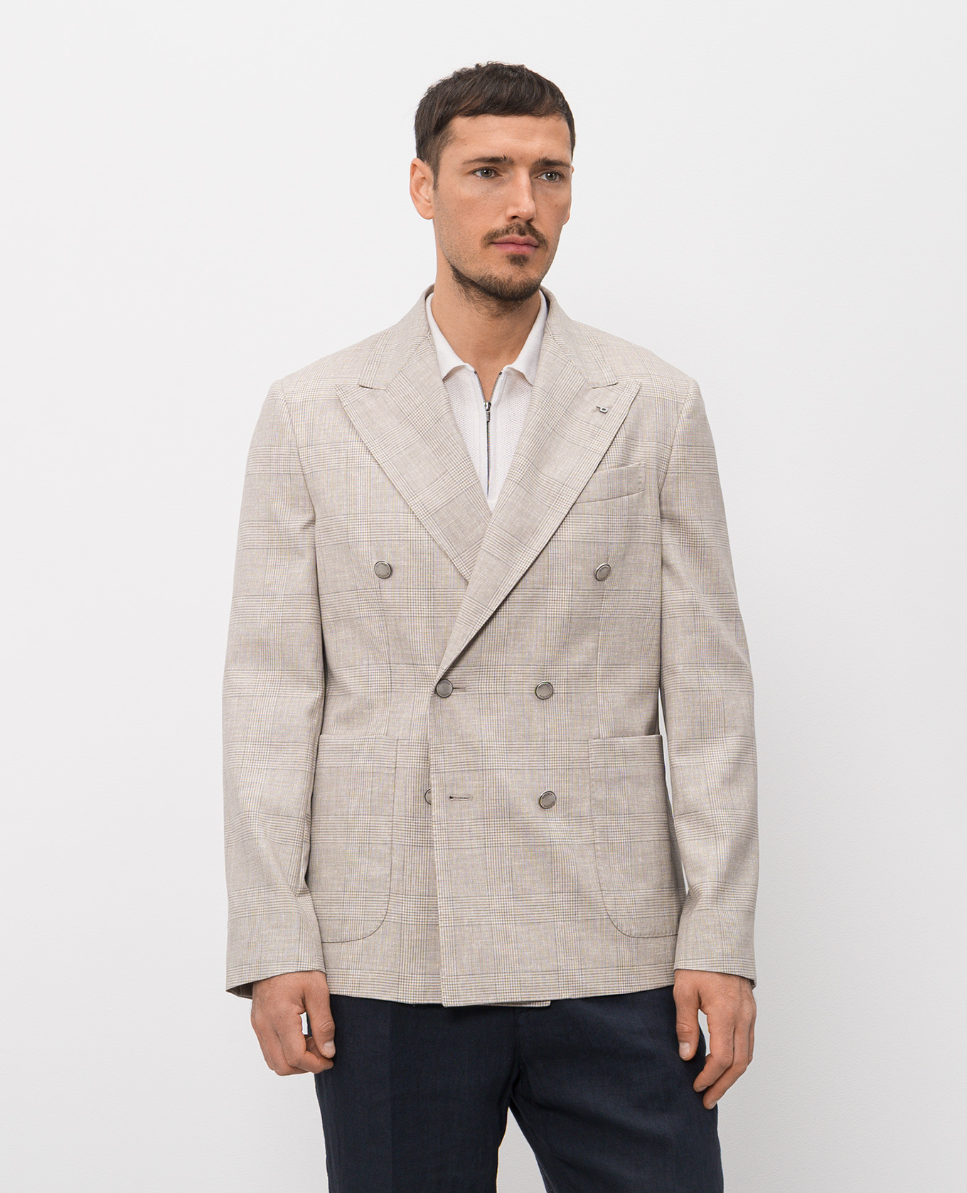 

Beige wool jacket in Windsor check Peserico
