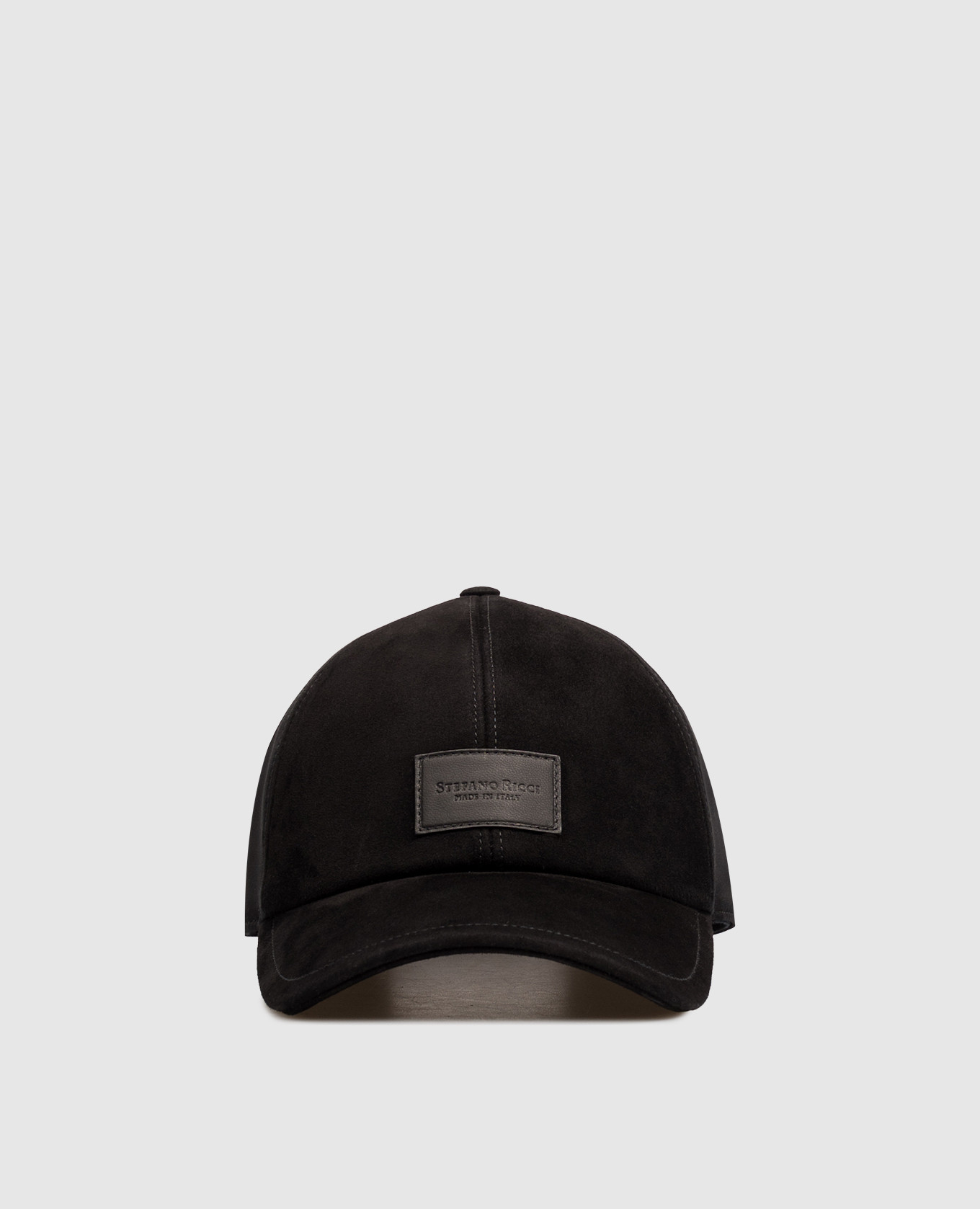 Black suede cap with logo patch