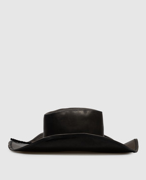 Ann Demeulemeester Joleik black leather hat with vintage effect B0014379LT137