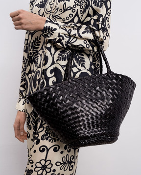 Dragon Egola Black Leather Woven Tote Bag DGS68026