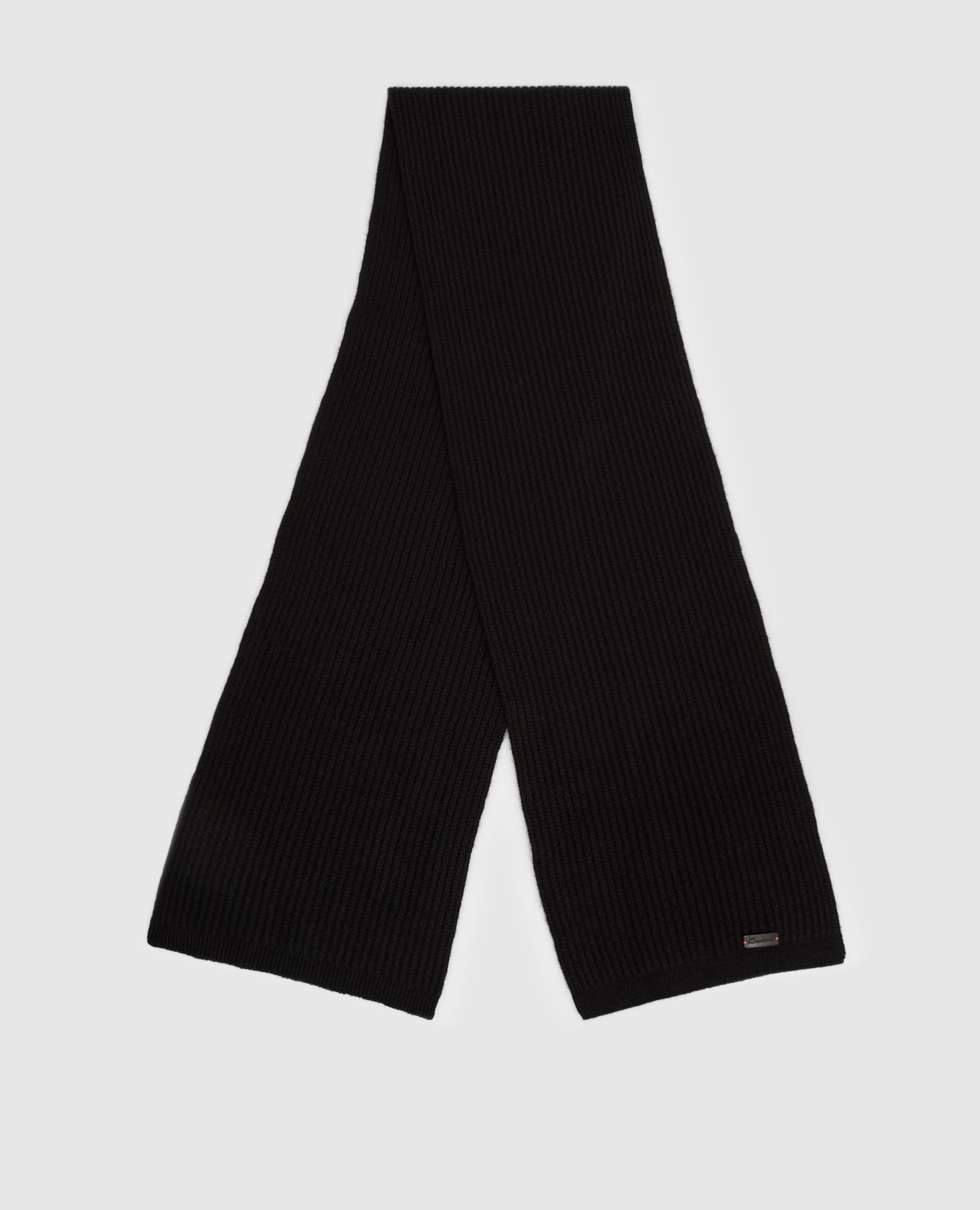 Black cashmere scarf with logo patch
