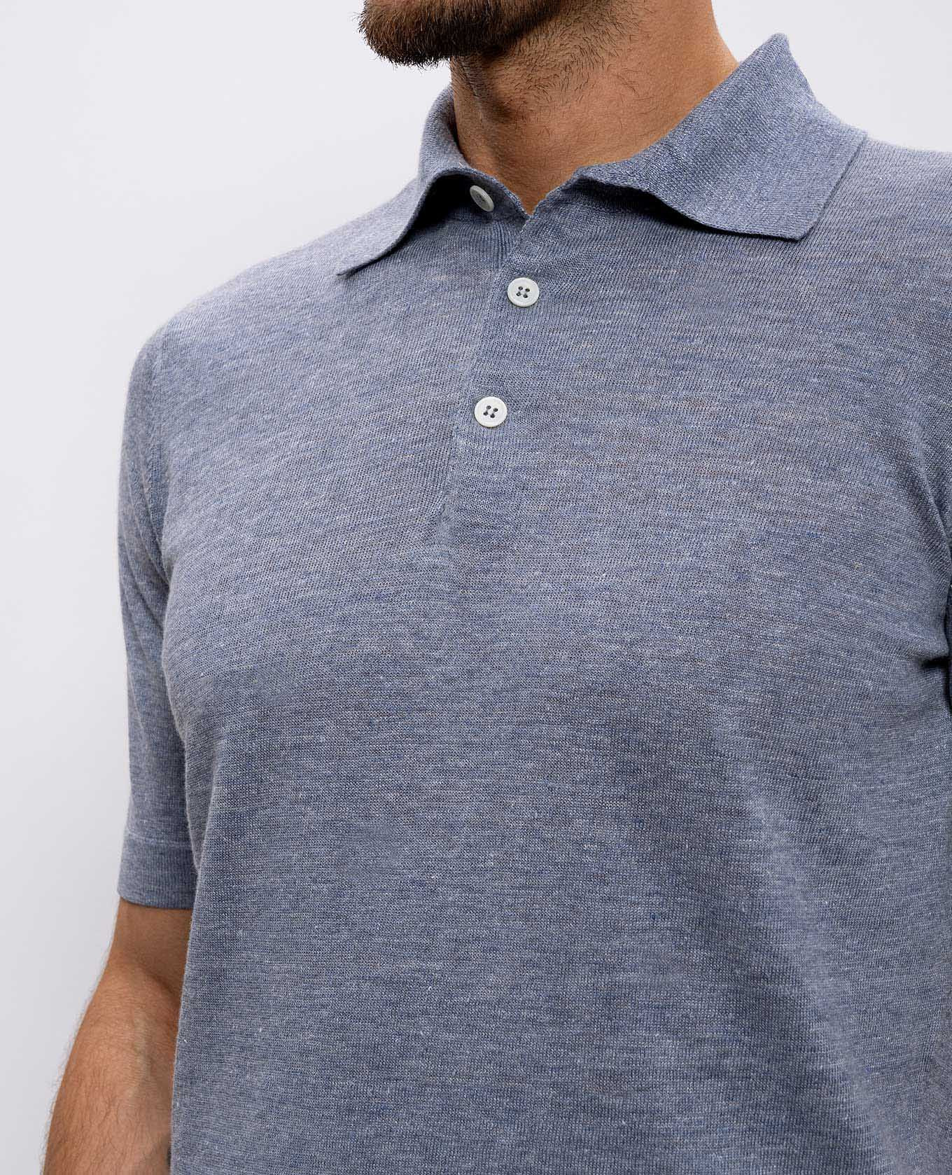 Blue polo with linen Brunello Cucinelli 5