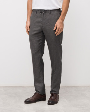 Stefano Ricci Grey linen, wool and silk trousers with emblem M1T6100018B127HA