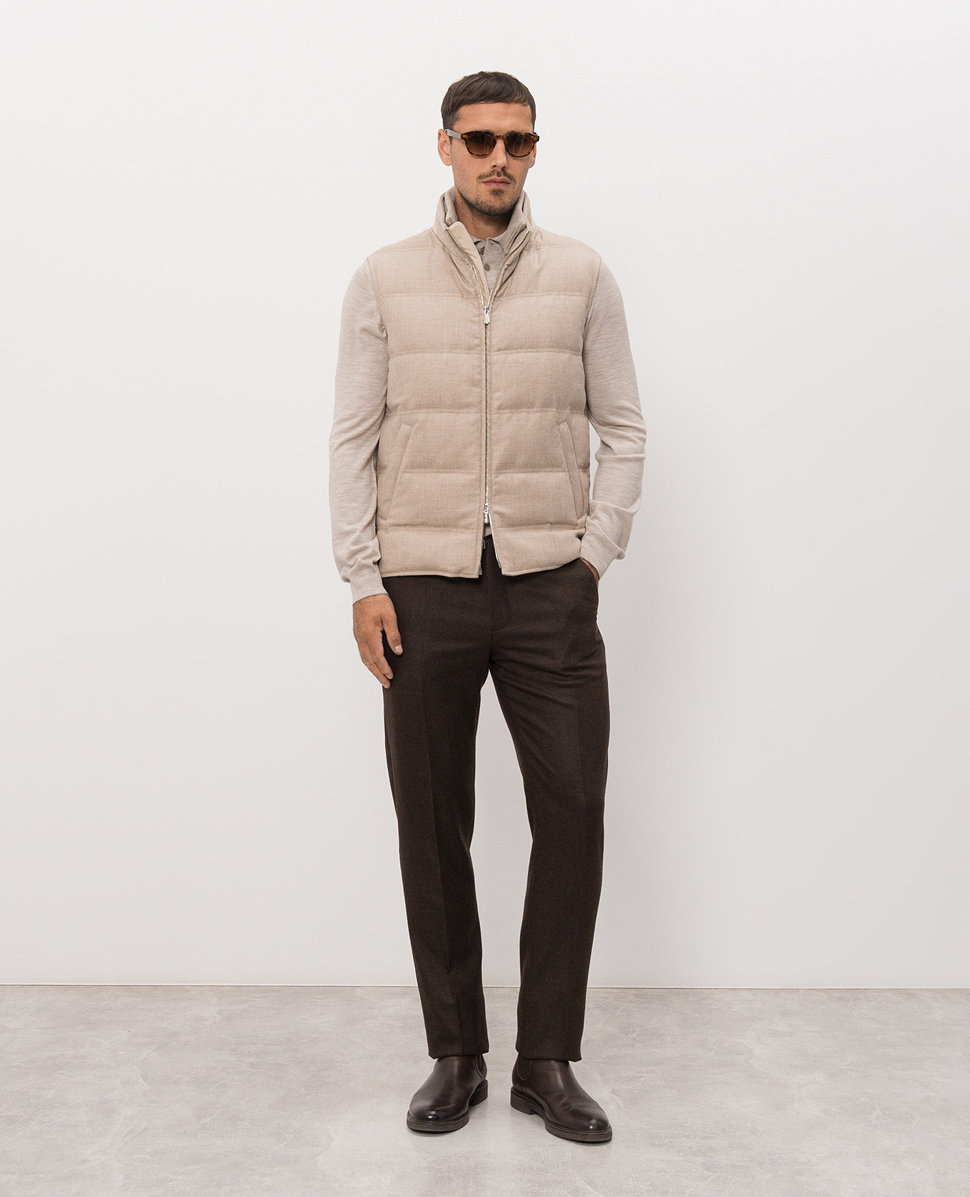 Beige melange polo shirt made of wool and cashmere Brunello Cucinelli 2