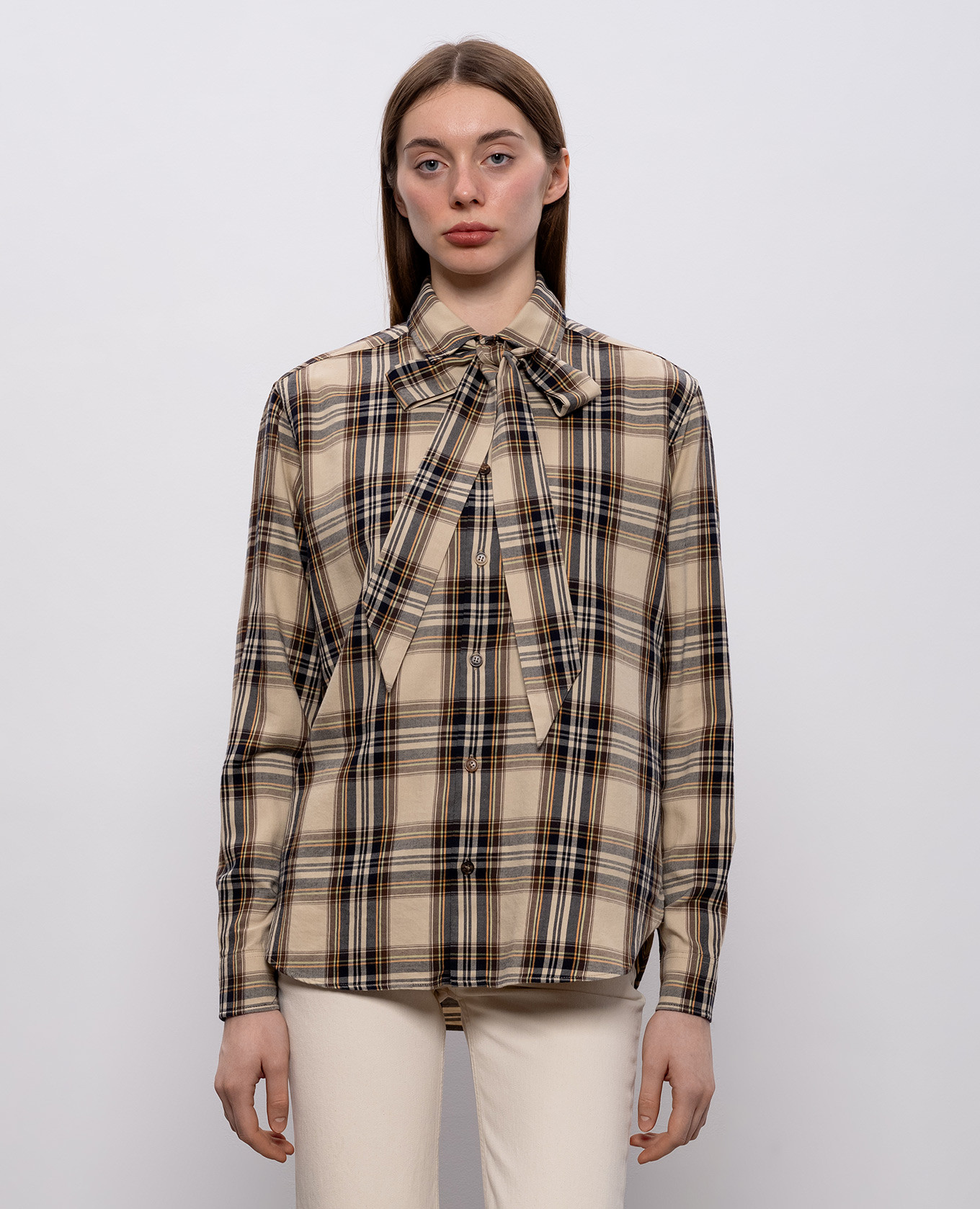 Beige Lavallière check shirt Saint Laurent 3