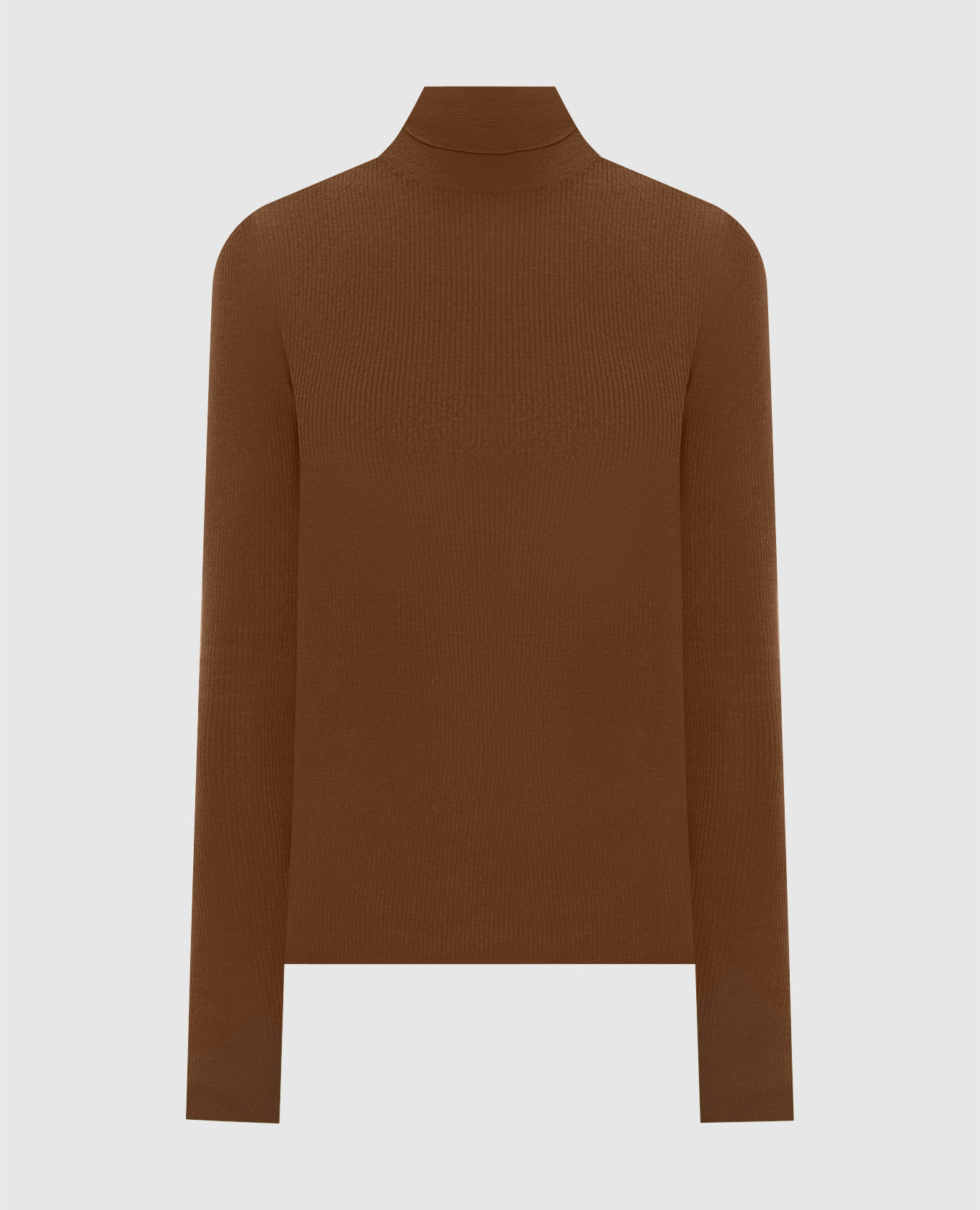 Brown ribbed cashmere turtleneck