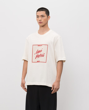 Ami Paris Ivory T-shirt with textured print UTS385726m