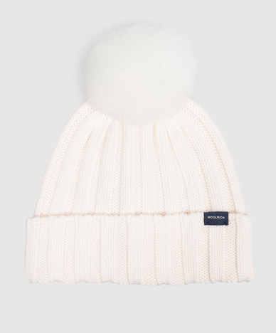 Ivory wool hat with pompom