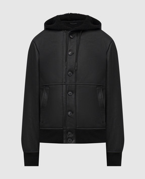 Cashmere&Whiskey Black cropped sheepskin coat with hood DF901