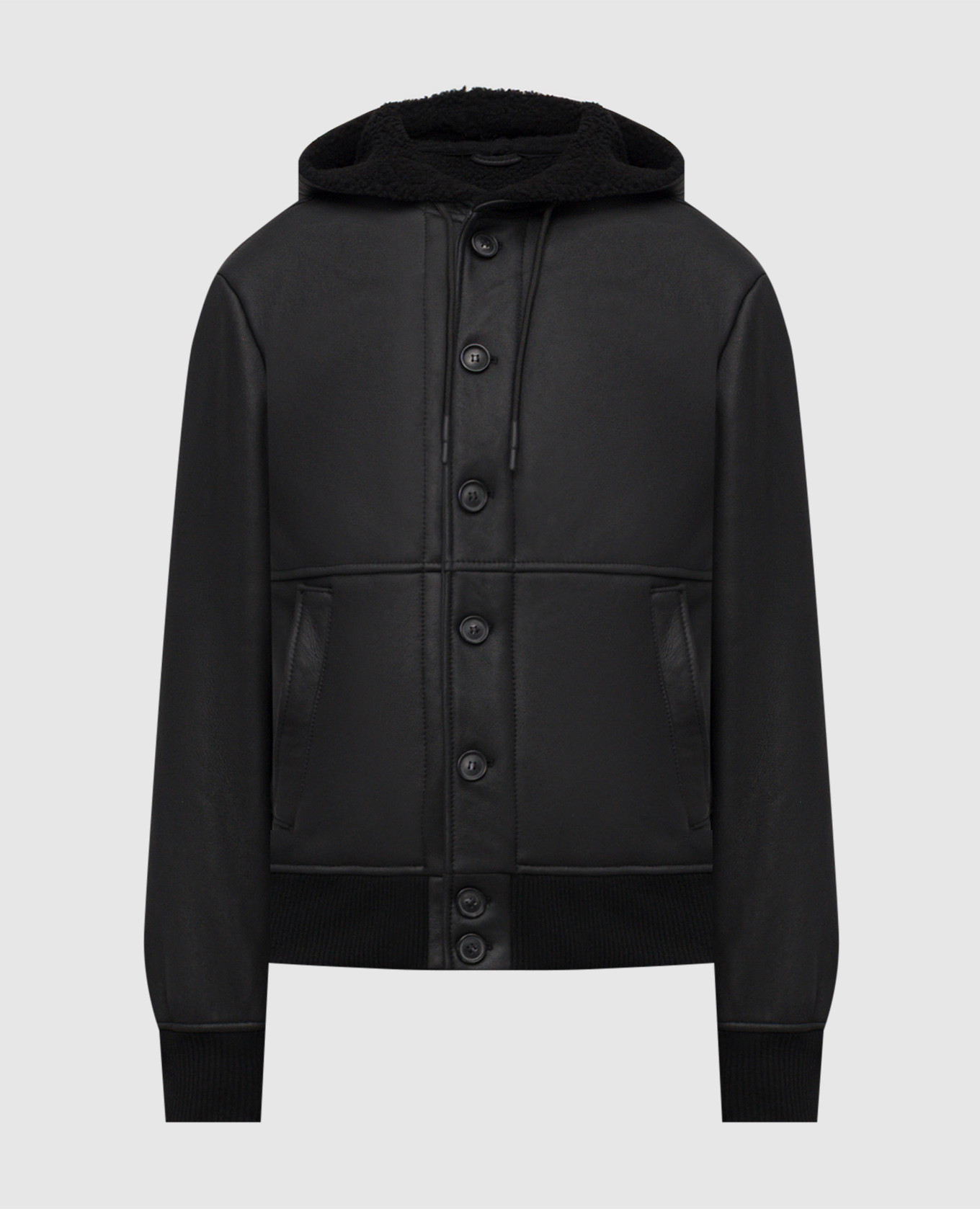 Black cropped sheepskin coat with hood