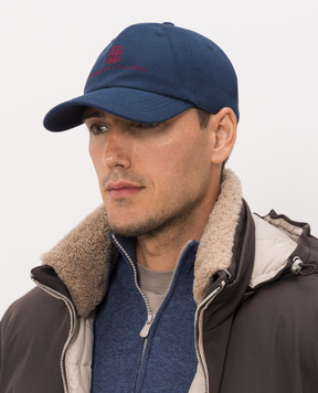 Brunello Cucinelli Blue cap with embroidery M252D9850