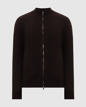 Brett Johnson Brown cashmere cardigan with textured pattern FW26K69LPCHCAC